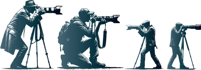 Photographer and Cemera man pencil sketch art silhouette style vector design