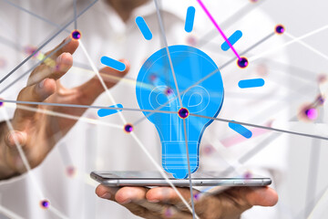 lamp idea holding in hand 3d  - 3d