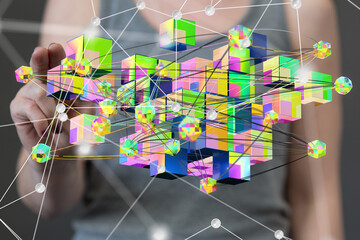 Connecting lines and dots.Big data visualization