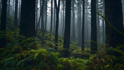 forest environment completely mystical and foggy.