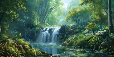 Poster Serene river landscape with flowing water © PNG WORLD