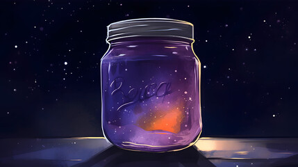 a purple jar of Space jam with toast and a star