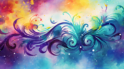 Abstract background with swirls and watercolor splashes. Vector illustration.