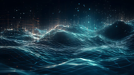 abstract image of waves and nets from the digital world - obrazy, fototapety, plakaty