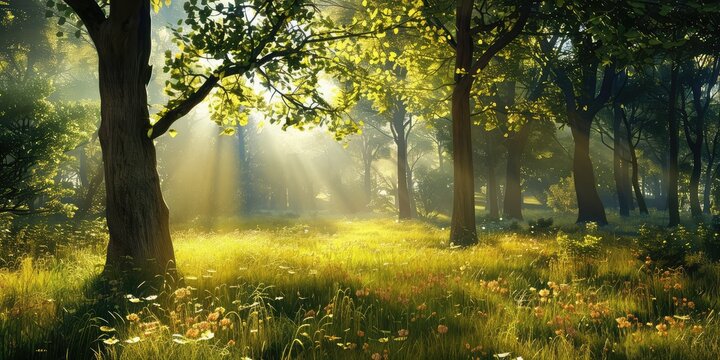 spring sunrise in the forest