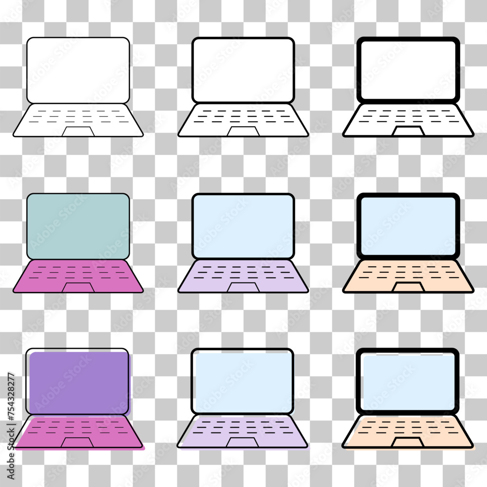 Poster set of laptop flat web icon, notebook computer technology symbol , blank display vector illustration