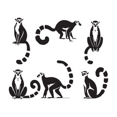 Jungle Jesters: Vector Lemur Silhouette Collection for Playful Wildlife Designs, Tropical Illustrations, and Rainforest-themed Artwork.
