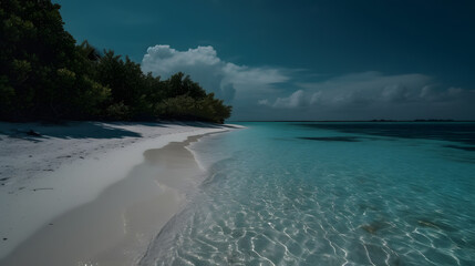 sunny sand beach in the lagoon along the maldives