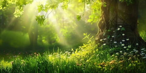 Fototapeta na wymiar sunlight in a green forest