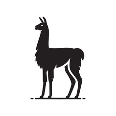 South American Serenity: Vector Llama Silhouette Collection for Andean Designs, Wildlife Illustrations, and Nature-themed Artwork. Black vector llama.