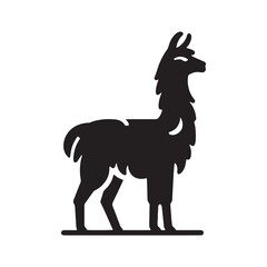 South American Serenity: Vector Llama Silhouette Collection for Andean Designs, Wildlife Illustrations, and Nature-themed Artwork. Black vector llama.
