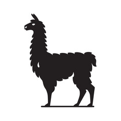 South American Serenity: Vector Llama Silhouette Collection for Andean Designs, Wildlife Illustrations, and Nature-themed Artwork. Black vector llama.