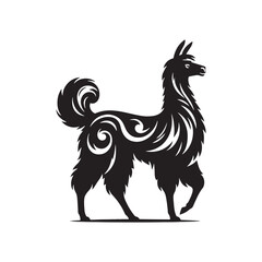 South American Serenity: Vector Llama Silhouette Collection for Andean Designs, Wildlife Illustrations, and Nature-themed Artwork. Black vector llama.