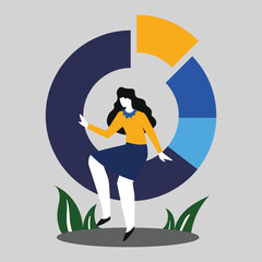 Demographic chart design and woman flat design. Flat Design Vector Illustration of Demographic Woman Icon