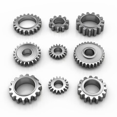 A set of gears with one of them being the largest 3D rendering style on white. Image created by AI