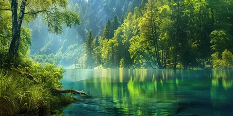 Peel and stick wall murals Reflection tranquillity reflected on lake in forest