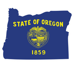 Outline of the borders of the U.S. state of Oregon with a flag