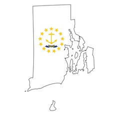 Outline of the borders of the U.S. state of Rhode Island with a flag