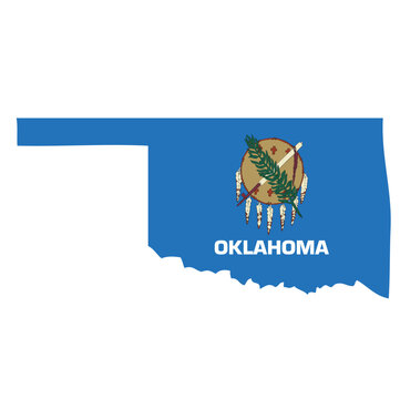 Outline of the borders of the U.S. state of Oklahoma with a flag