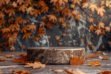 Autumn Marble Tabletop with Pumpkin and Leaves, To provide a visually appealing and high-quality image for use in advertising, design, or decor