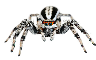 The Patterned Beauty of a Zebra Spider On Transparent Background.