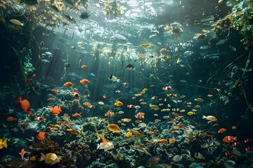 Fototapeta na wymiar Vibrant Tropical Aquarium with Colorful Fish and Coral Plants, To evoke a sense of wonder and appreciation for the beauty of marine life, and to