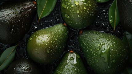 Generative AI, Macro Fresh Juicy half and whole of green avocado fruit background as pattern....