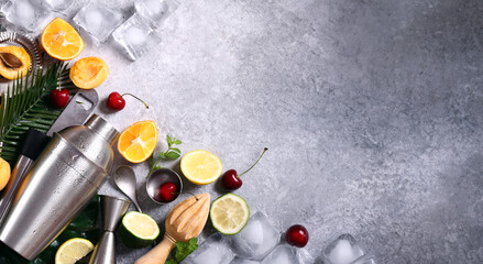 set of glassware for cocktails - shaker and measuring cups