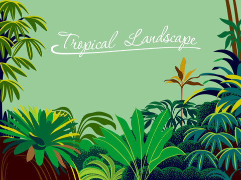 Tropical rainforest landscape. Handmade drawing vector illustration.