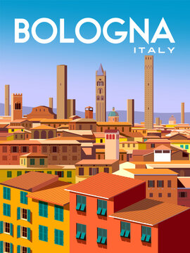 Bologna Italy Travel poster. Handmade drawing vector illustration. 