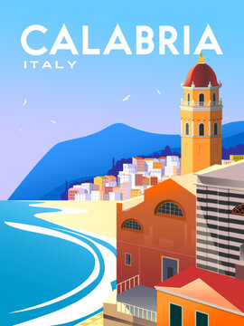 Calabria Travel poster. Handmade drawing vector illustration. 