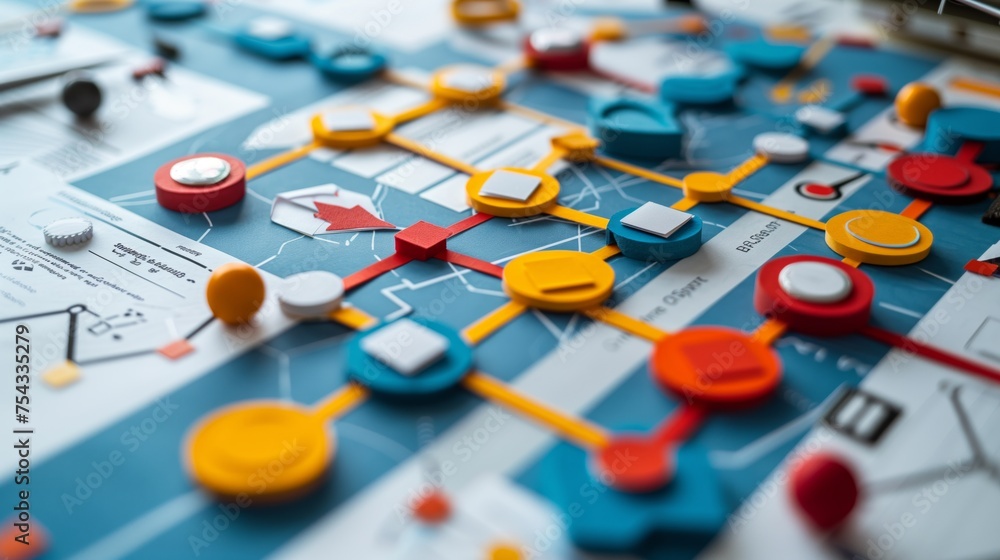 Poster business process optimization workshop with flowcharts and diagrams