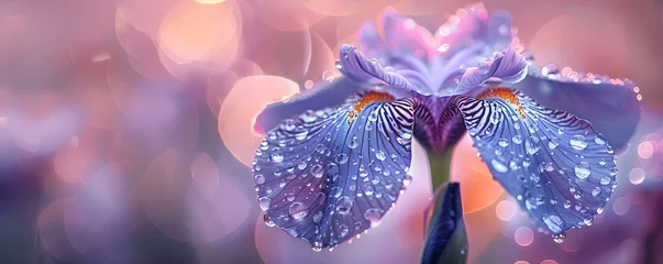 Möbelaufkleber A blooming iris adorned with glistening water droplets reveals the intricate beauty that unfolds when nature combines elegance with the touch of morning dew. Concept Nature, Iris Flowers © Anastasiia