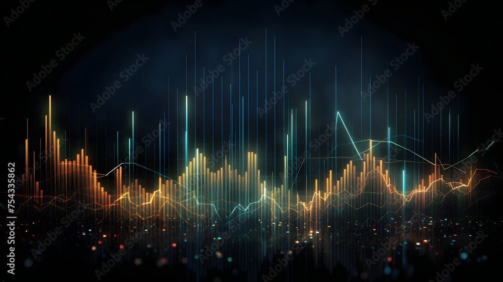 Poster trading chart and graphical pattern on a dark background modern business concept