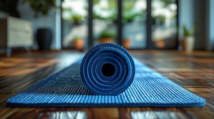 rolling yoga mat at home - obrazy, fototapety, plakaty