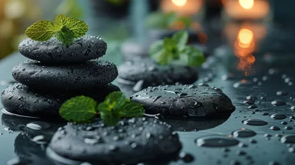 Foto op Aluminium black Massage Stones, Spa background with wet basalt massage stones © nataliya_ua
