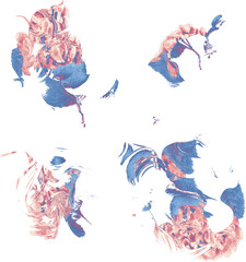 Isolated glitch floral elements shapes spots set in blue pink pastel color on transparent background, painting abstract hand drawn contemporary graphic objects collection soft pastel colors surreal