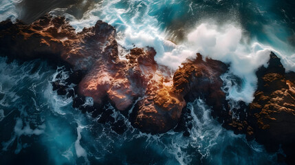 Fototapeta premium aerial photo of lava falling over the ocean
