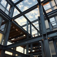 Fototapeta na wymiar Modern Steel Frame Construction at Twilight. Generative ai