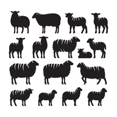 Pastoral Peace: Vector Sheep Silhouette Collection for Farmyard Designs, Livestock Illustrations, and Countryside-themed Artwork.
