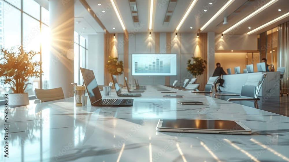 Aufkleber Modern office space where a group of marketers are working on campaign strategy for social media and sponsored articles. Generative AI.