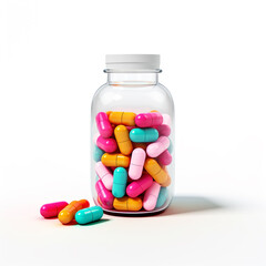 pills in a transparent bottle on a white background сreated with Generative Ai