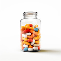 pills in a transparent bottle on a white background сreated with Generative Ai