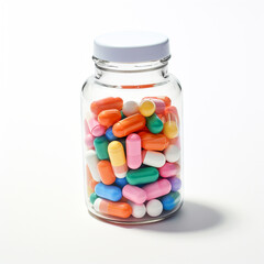pills in a transparent bottle on a white background сreated with Generative Ai