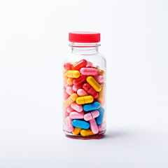 pills in a transparent bottle on a white background сreated with Generative Ai