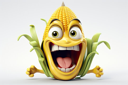corn monster, cartoon corn, scary, cute, white background