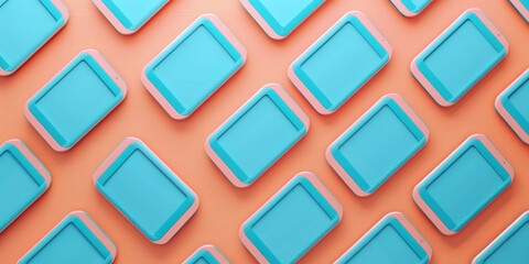 Abstract geometric background with vibrant blue and pink squares on an orange and turquoise backdrop
