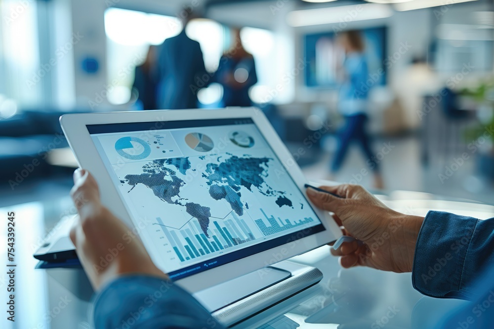 Aufkleber Professional business people using a global online ordering platform interface on a digital tablet, in a modern office environment. Generative AI.