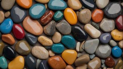

Brilliant colorful stones, pebbles, small sea pebbles background, colorful sea polished stones, rolled pebbles on sea shore gemstone texture  - Powered by Adobe