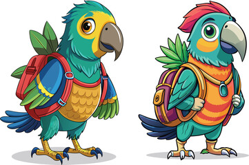 Colorful Tourism Symbolic Backpacker Parrots